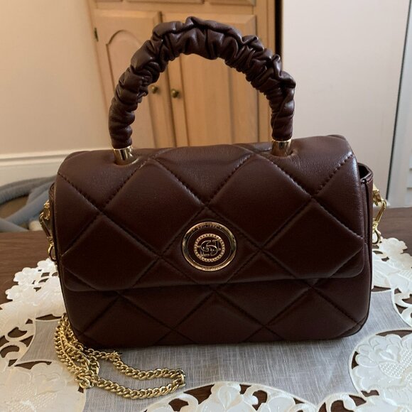 Dune Brown Leather Quilted Bag - Picture 2 of 7